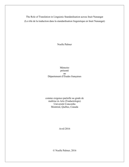 The Role of Translation in Linguistic Standardisation Across Inuit Nunangat (Le Rôle De La Traduction Dans La Standardisation Linguistique En Inuit Nunangat)