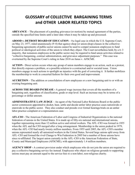 GLOSSARY of COLLECTIVE BARGAINING TERMS and OTHER LABOR RELATED TOPICS