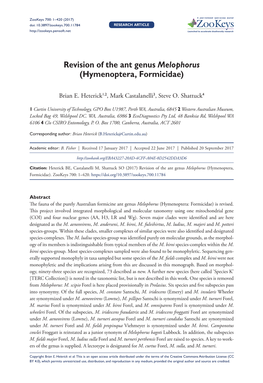 Hymenoptera, Formicidae) 1 Doi: 10.3897/Zookeys.700.11784 Research Article Launched to Accelerate Biodiversity Research