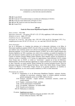 Partis Politiques Conservés À La Section Des Archives Privées