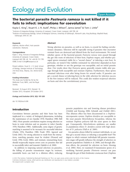 The Bacterial Parasite Pasteuria Ramosa Is Not Killed If It Fails to Infect: Implications for Coevolution Kayla C