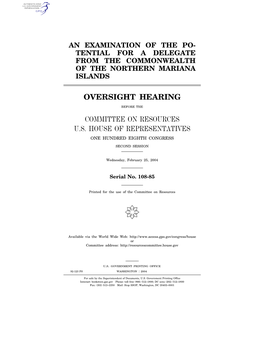 Oversight Hearing Committee on Resources Us House