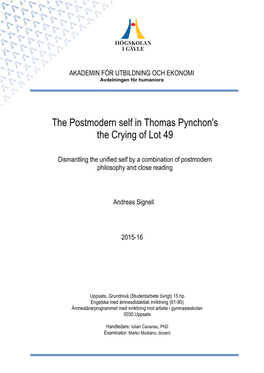 The Postmodern Self in Thomas Pynchon's the Crying of Lot 49