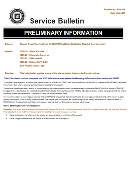 PI0620A Date: Oct-2015 Subject: Change Power Steering Fluid To