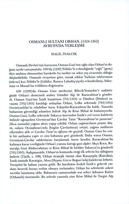 Osmanli Sultani Orhan, (1324-1362) Avrupa'da Yerle~Me
