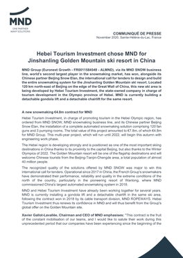 Hebei Tourism Investment Chose MND for Jinshanling Golden Mountain Ski Resort in China