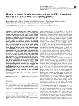 Hepatocyte Growth Factor/Scatter Factor Activates the ETS1 Transcription Factor by a RAS-RAF-MEK-ERK Signaling Pathway