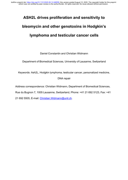 ASH2L Drives Proliferation and Sensitivity to Bleomycin and Other