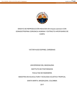 ENSAYO DE REPRODUCCIÓN INDUCIDA EN Ariopsis Seemanni CON GONADOTROPINA CORIONICA HUMANA Y EXTRACTO HIPOFISIARIO DE CARPA