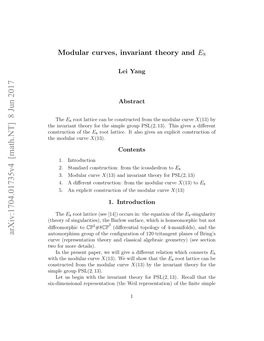 Modular Curves, Invariant Theory and $ E 8$