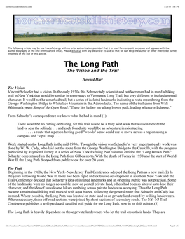 The Long Path the Vision and the Trail