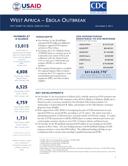 West Africa – Ebola Outbreak Fact Sheet #6, Fiscal Year (Fy) 2015 November 5, 2014