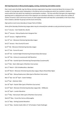 2017 Sporting Events in Moray (Mainly Jogging, Running, Orienteering and Triathlon Events)