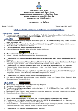 Heavy Rainfall Activity Over North Eastern States During Next 05 Days Baksa, Barpeta, Bongaigaon, Chirang, Darrang