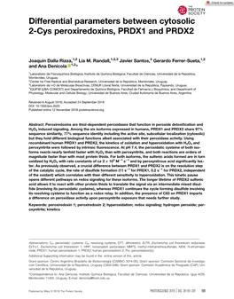 Differential Parameters Between Cytosolic 2‐Cys Peroxiredoxins, PRDX1 and PRDX2