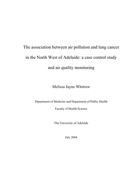 The Association Between Air Pollution and Lung Cancer in the North West of Adelaide