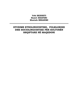 Studime Etnolinguistike, Folklorike Dhe Sociolinguistike Për Kulturën