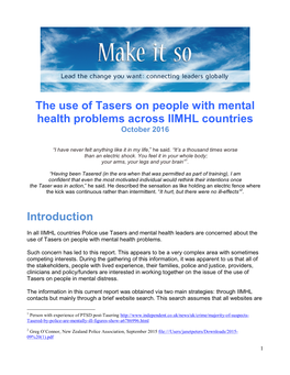 The Use of Tasers on People with Mental Health Problems Across IIMHL Countries October 2016