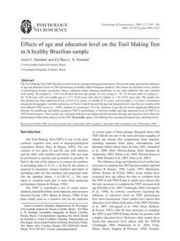 Effects of Age and Education Level on the Trail Making Test in a Healthy Brazilian Sample Amer C