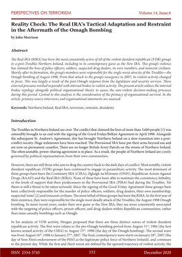 Reality Check: the Real IRA's Tactical Adaptation and Restraint in the Aftermath of the Omagh Bombing