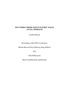 Non-Verbal Predicates in K'ichee' Mayan