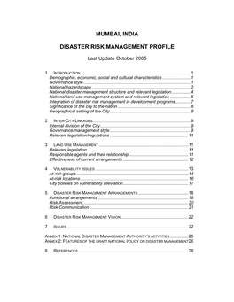 Mumbai, India Disaster Risk Management Profile