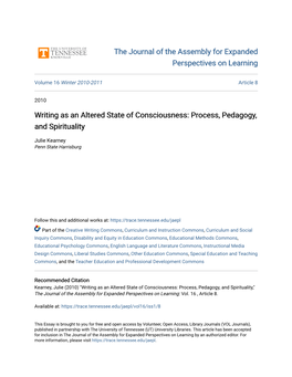 Writing As an Altered State of Consciousness: Process, Pedagogy, and Spirituality