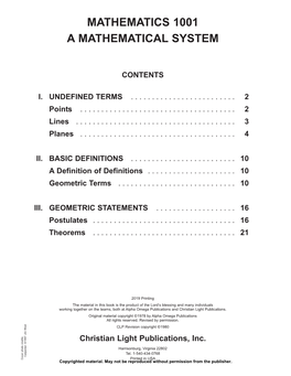 Mathematics 1001 a Mathematical System