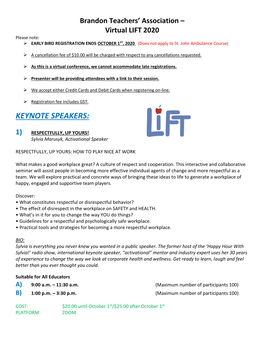 Brandon Teachers' Association – Virtual LIFT 2020