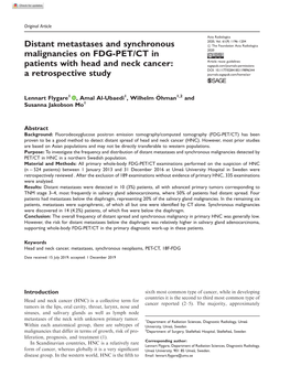 Distant Metastases and Synchronous Malignancies on FDG-PET/CT In