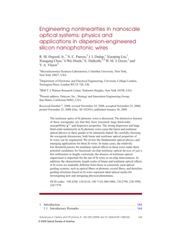 Engineering Nonlinearities in Nanoscale Optical Systems: Physics and Applications in Dispersion-Engineered Silicon Nanophotonic Wires