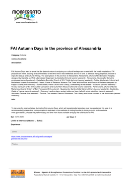 FAI Autumn Days in the Province of Alessandria