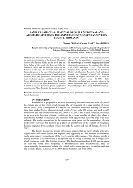 Family Lamiaceae: Main Valorisable Medicinal and Aromatic Species in the Aninei Mountains (Caras-Severin County, Romania)