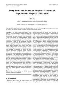 Ivory Trade and Impact on Elephant Habitat and Population in Benguela 1790 – 1810