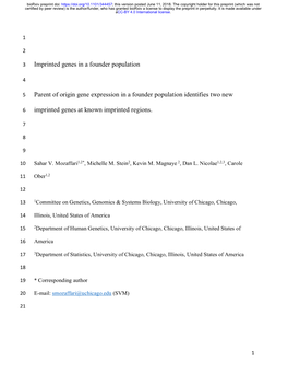 Parent of Origin Gene Expression in a Founder Population Identifies Two New