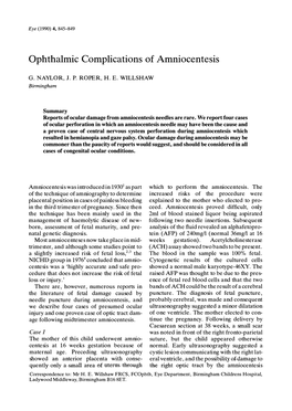 Ophthalmic Complications of Amniocentesis