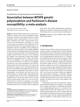 Association Between MTHFR Genetic Polymorphism and Parkinson's
