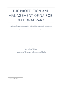 The Protection and Management of Nairobi National Park
