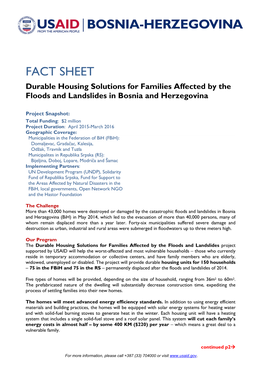 Durable Housing Solutions for Families Affected by the Floods and Landslides in Bosnia and Herzegovina