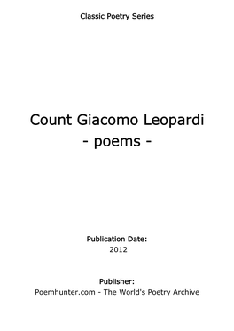 Count Giacomo Leopardi - Poems