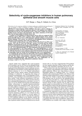 Selectivity of Cyclo-Oxygenase Inhibitors in Human Pulmonary Epithelial and Smooth Muscle Cells