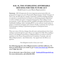 H.R. 44, the STABILIZING AFFORDABLE HOUSING for the FUTURE ACT Model Letter to Your Illinois Representative