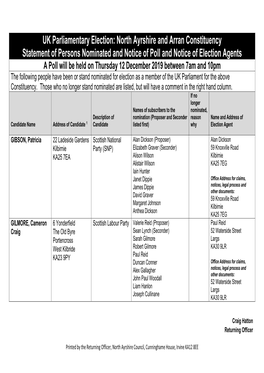 North Ayrshire and Arran Constituency Statement of Persons Nominated