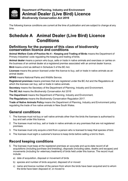 Animal Dealer (Live Birds) Licence