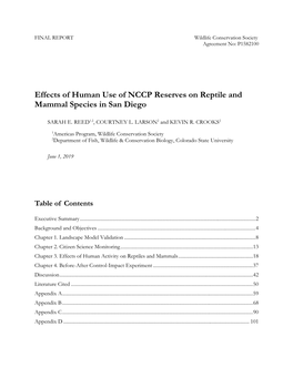 Effects of Human Use of NCCP Reserves on Reptile and Mammal Species in San Diego