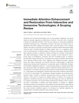 Immediate Attention Enhancement and Restoration from Interactive and Immersive Technologies: a Scoping Review