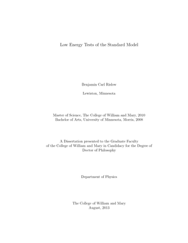 Low Energy Tests of the Standard Model