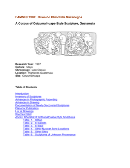 A Corpus of Cotzumalhuapa-Style Sculpture, Guatemala