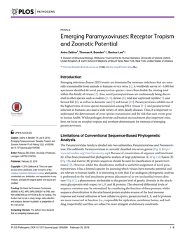 Emerging Paramyxoviruses: Receptor Tropism and Zoonotic Potential