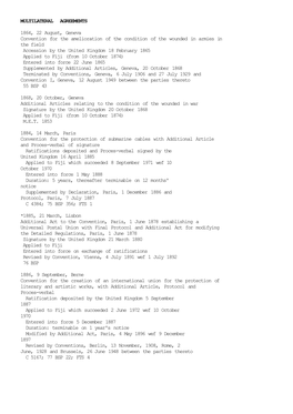 MULTILATERAL AGREEMENTS 1864, 22 August, Geneva Convention for the Amelioration of the Condition of the Wounded in Armies In